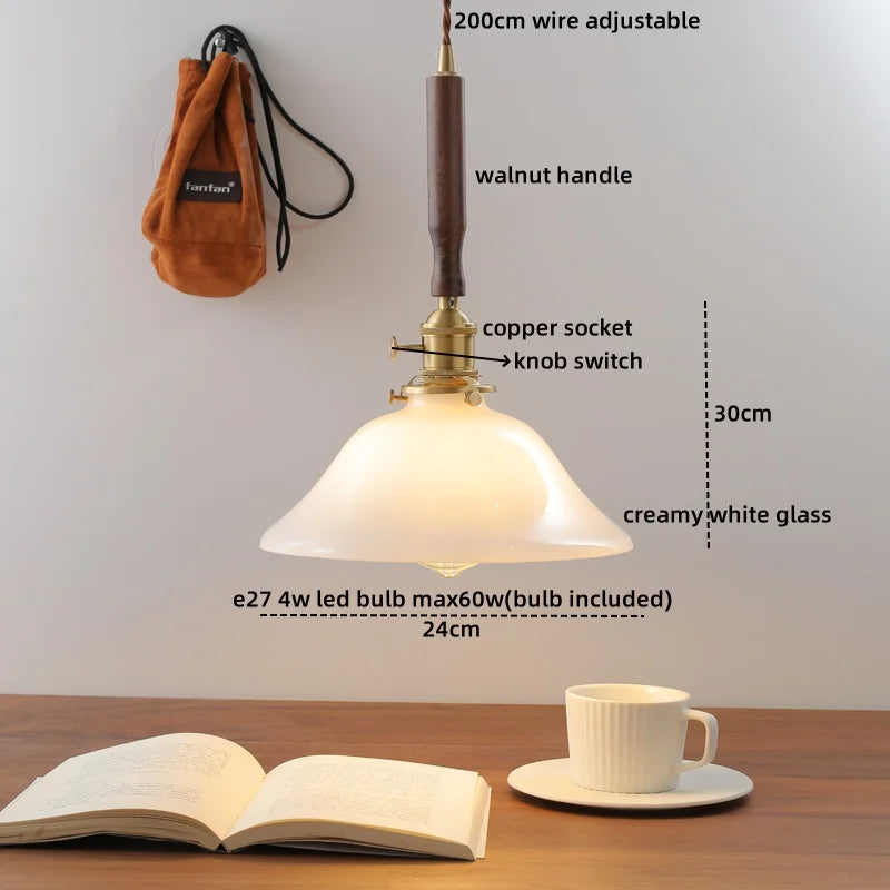 Walnut Glass Pendant Lamp: Nordic LED Hanging Light Fixture for Dining Room, Bedroom, Bar