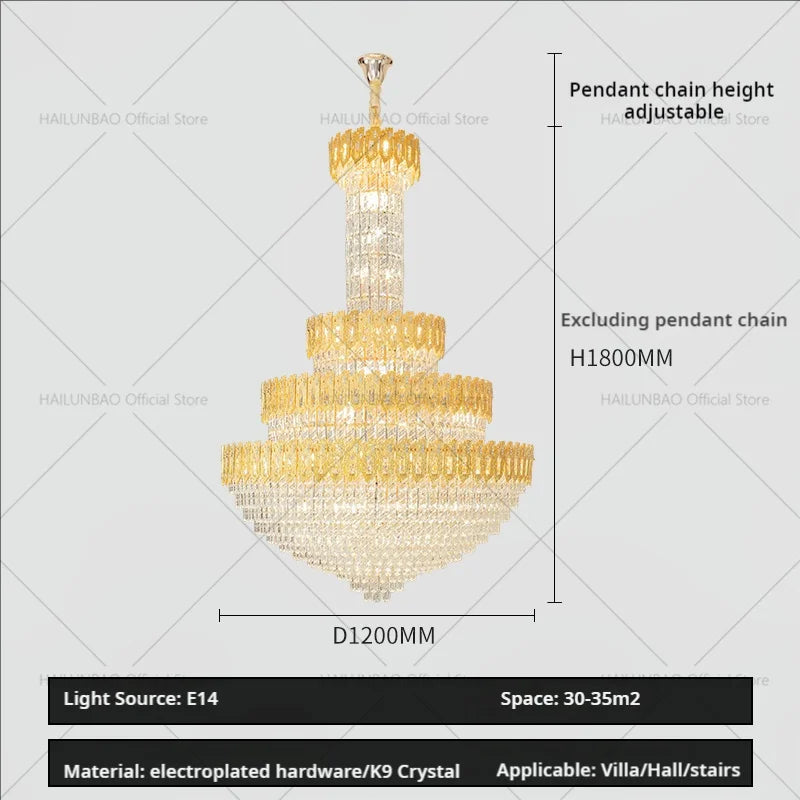 Postmodern Crystal Chandelier for Luxury Living Room and Hotel Lobby