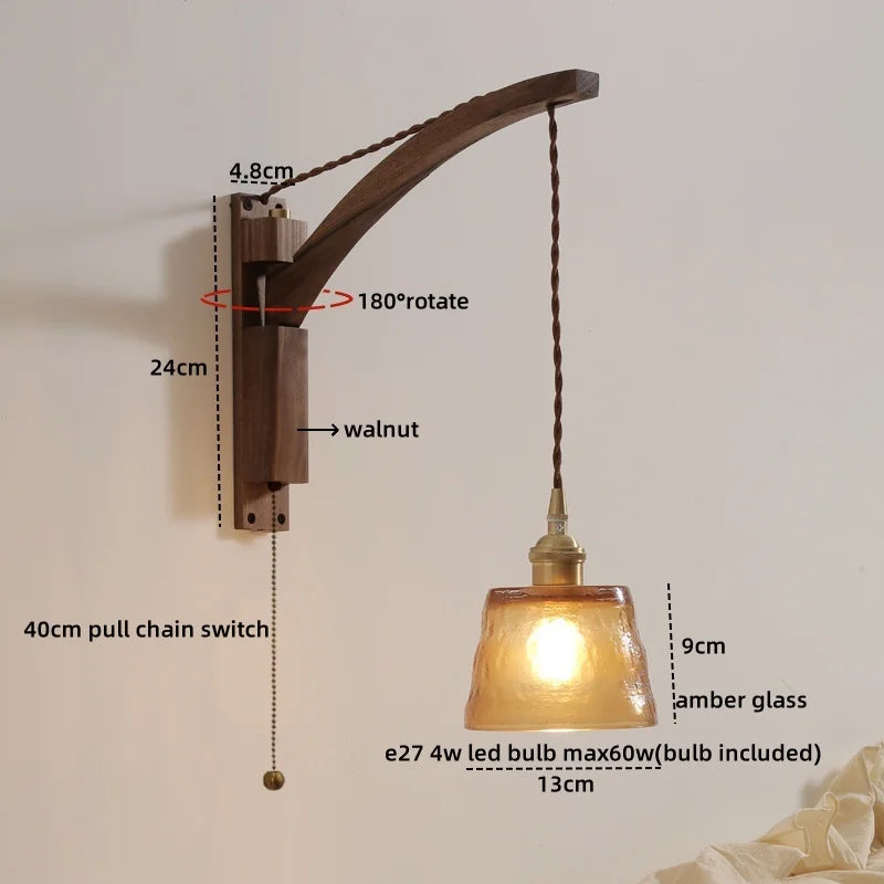 Nordic LED Wall Sconce Walnut Copper Stair Light Fixtures