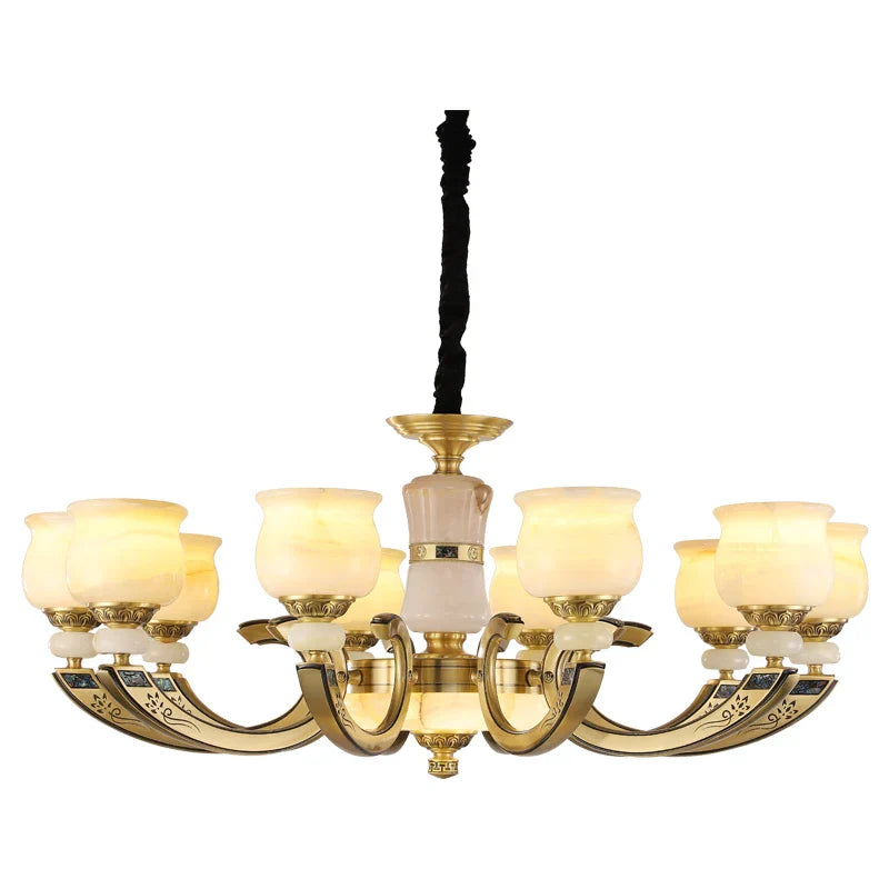 Copper Jade Pendant Lamp: Modern Chinese Style Dining Room Decor for Villas