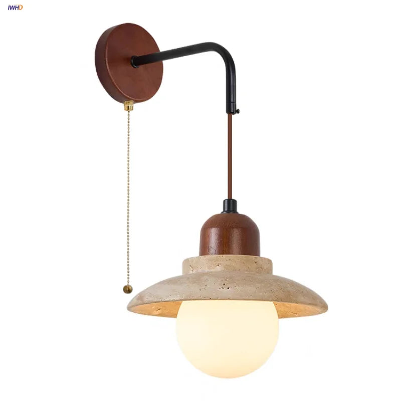White Glass LED Wall Lights Modern Bedside Lamp Sconce with Pull Chain Switch