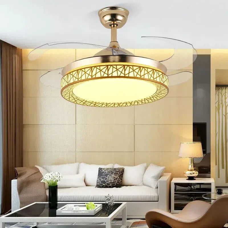 Gold Ceiling Fan Lights Remote Control 36/42inch Dining Bedroom Living Luminaria