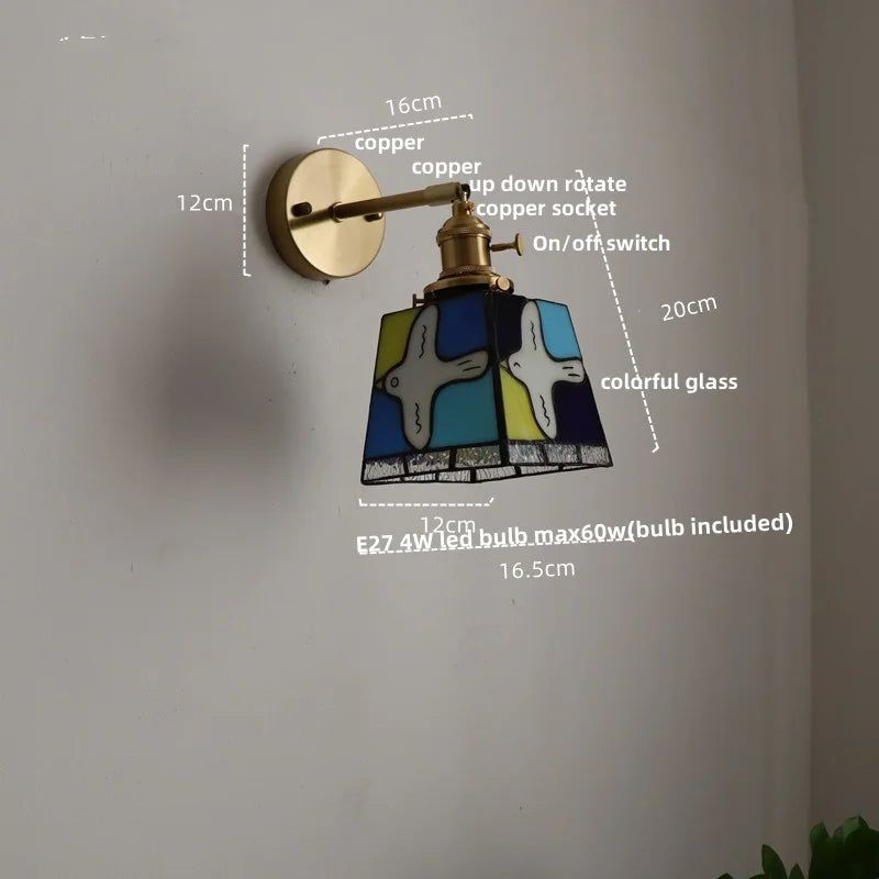 Tiffany Style Glass Wall Light Fixture - Colorful LED Switch Up Down Rotate