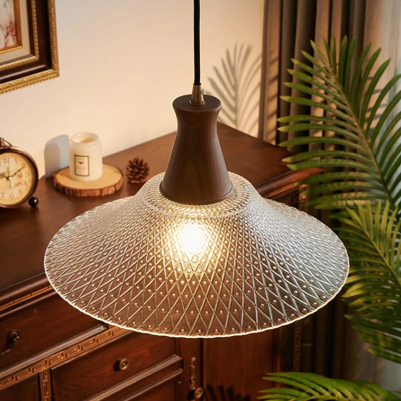Modern Wood Glass LED Pendant Lamp for Living Room, Bedroom & Kitchen