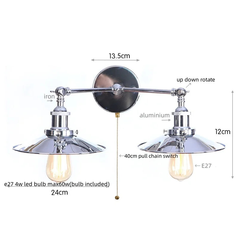 Afralia™ Dual Head LED Wall Light Pink Industrial Bedside Lamp