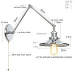 Vintage Industrial Long Arm Adjustable LED Wall Sconce Pull Chain Switch Bedside Lamp