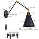 Vintage Iron Gold LED Wall Lamp with Long Arm and Pull Chain Switch