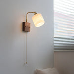 Walnut Wood LED Wall Sconce Rotatable Glass Bedside Lamp Nordic Modern