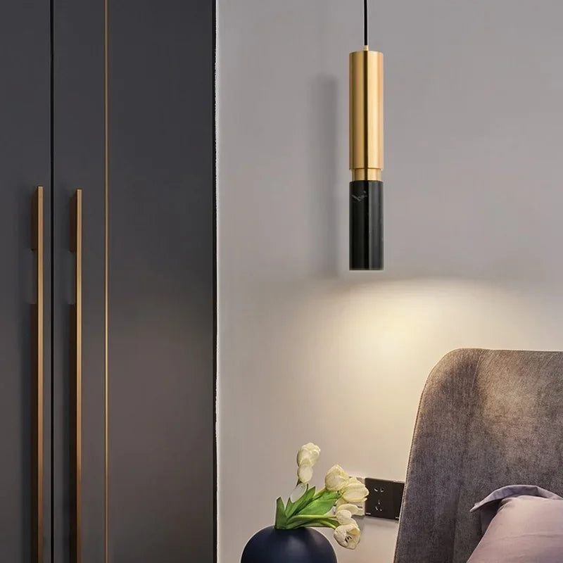 Long Tube Marble Ceiling Chandelier LED Pendant Light