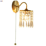 Vintage Crystal LED Wall Lights Pull Chain Switch Copper E14 Stair Fixtures
