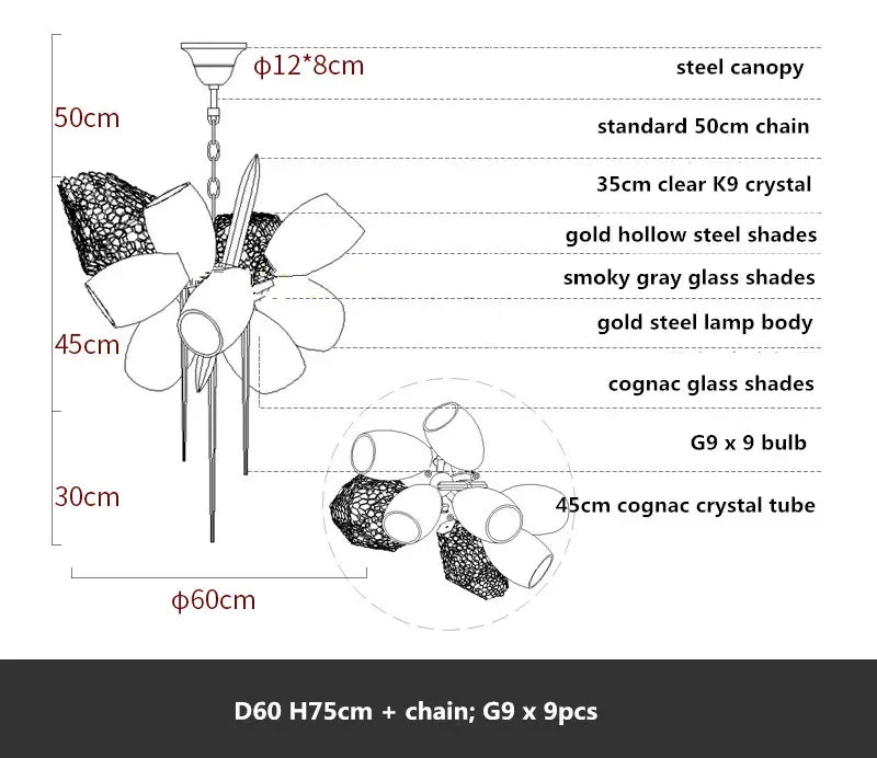 Glass Shades LED Chandelier Stairs Art Metal Lighting Luxe Chain Hanging Lamp