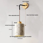 Nordic LED Wall Light Living Dining Room Sconce Wood Pull Chain Cement Lampshade