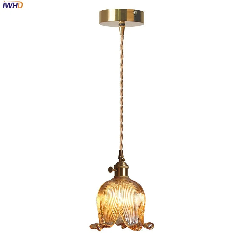 Afralia™ Amber Glass LED Pendant Light - Modern Copper Hanging Fixture