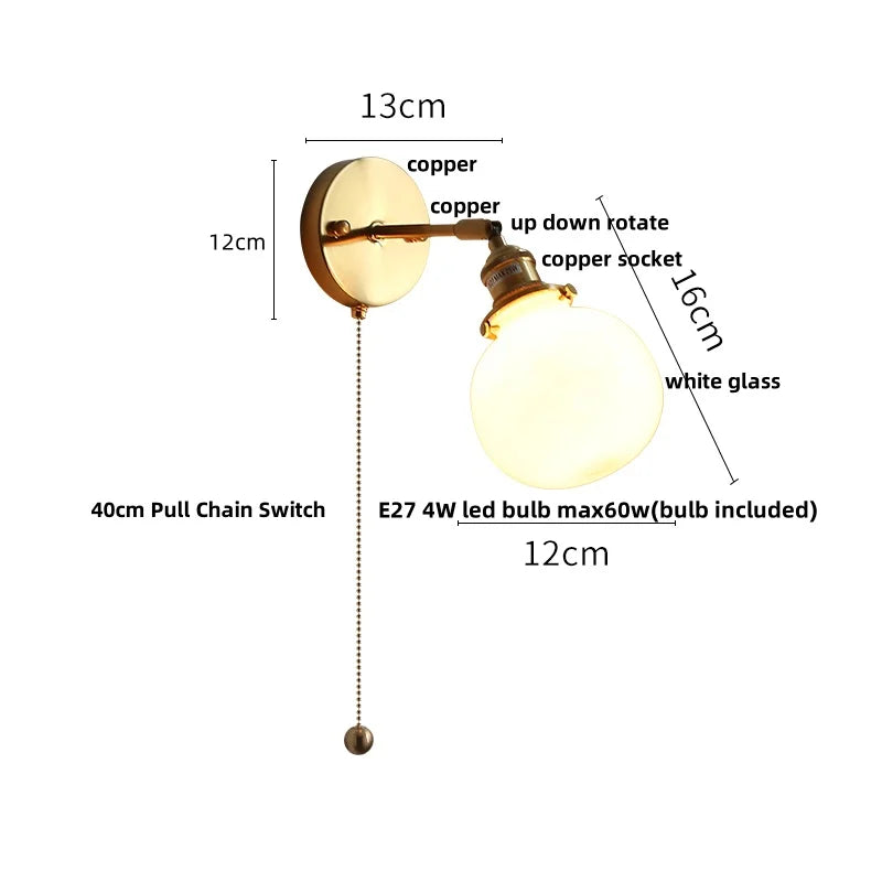 Rotatable Copper LED Wall Lamp with Pull Chain Switch