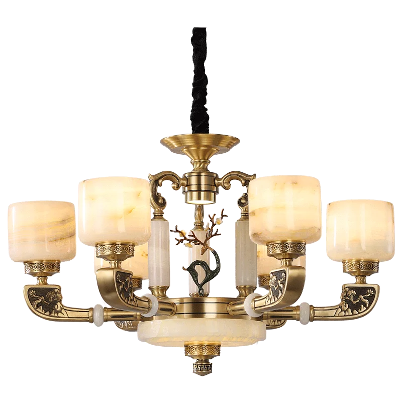 Luxury Chinese Style Copper Jade Living Room Chandelier