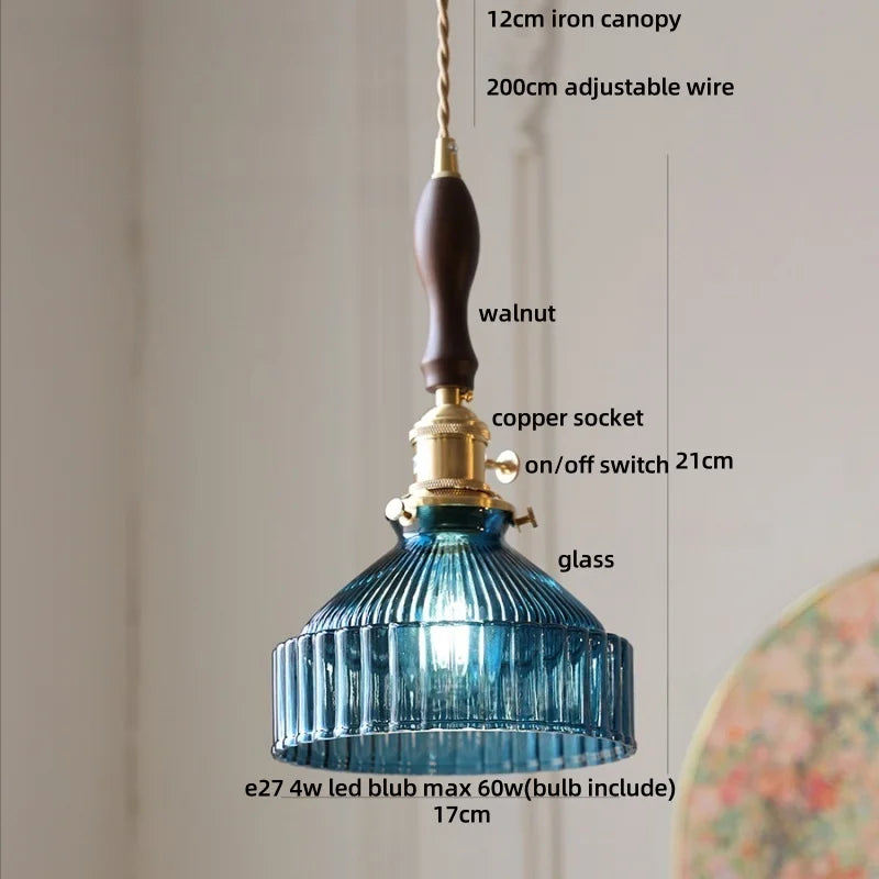 Walnut Wood & Glass LED Pendant Lamp Modern Nordic Style