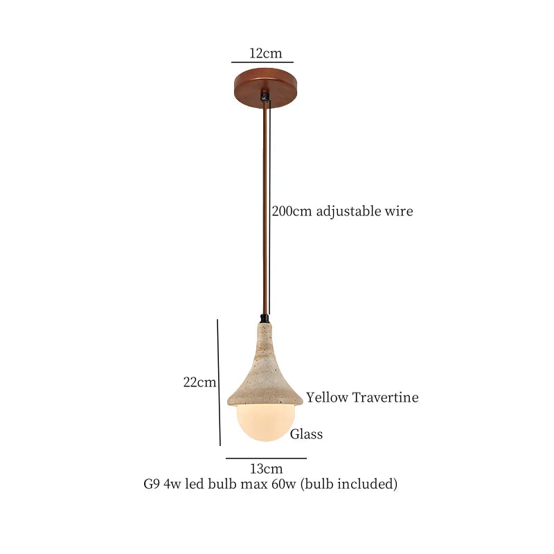 Wabi Sabi Yellow Travertine Conical Stone LED Pendant Lamp for Kitchen House