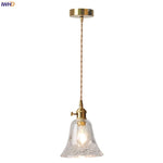 Flower Glass LED Pendant Lamp Brass Knob Switch Adjustable Wire Dining Room Lighting