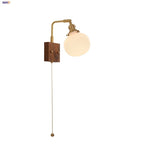 Afralia™ Globe Ceramic Walnut Wood Wall Light with Pull Chain Switch and Rotatable Design