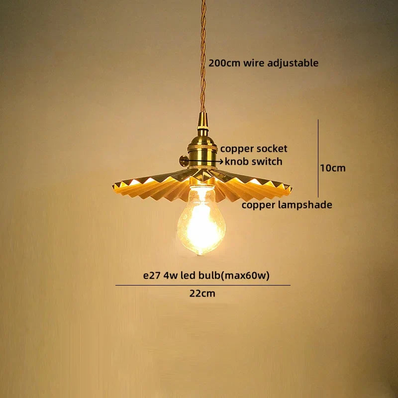 Japanese Style LED Pendant Lamp Copper Glass Hanging Light Fixtures