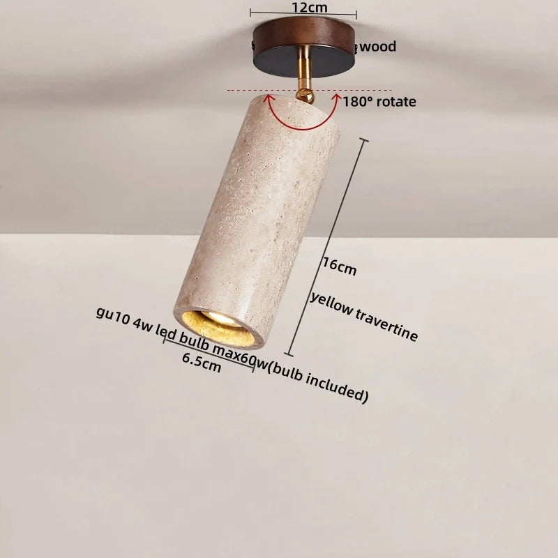 Natural Yellow Travertine Wood Canopy LED Ceiling Light - Nordic Modern Ellipse-Look