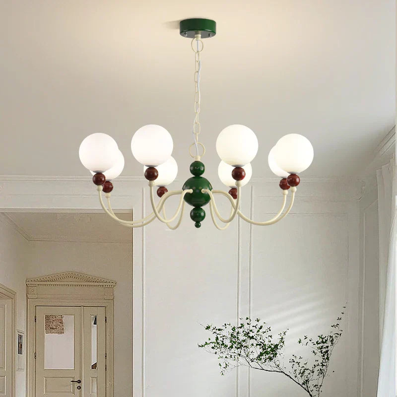 Modern Cream Green Glass Chandelier for Bedroom Living Room Kitchen