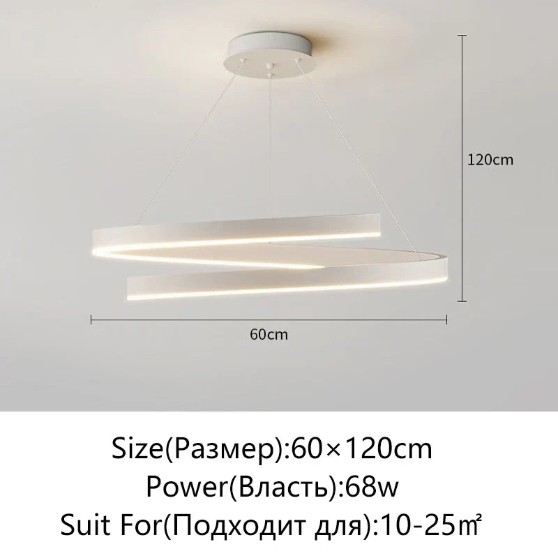 Black/White Spiral Chandelier for Living Dining Kitchen. Trendy Round Indoor Lighting Fixture.