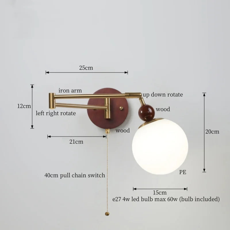 White Pumpkin LED Wall Light Fixture Swing Arm Nordic Modern Wandlamp