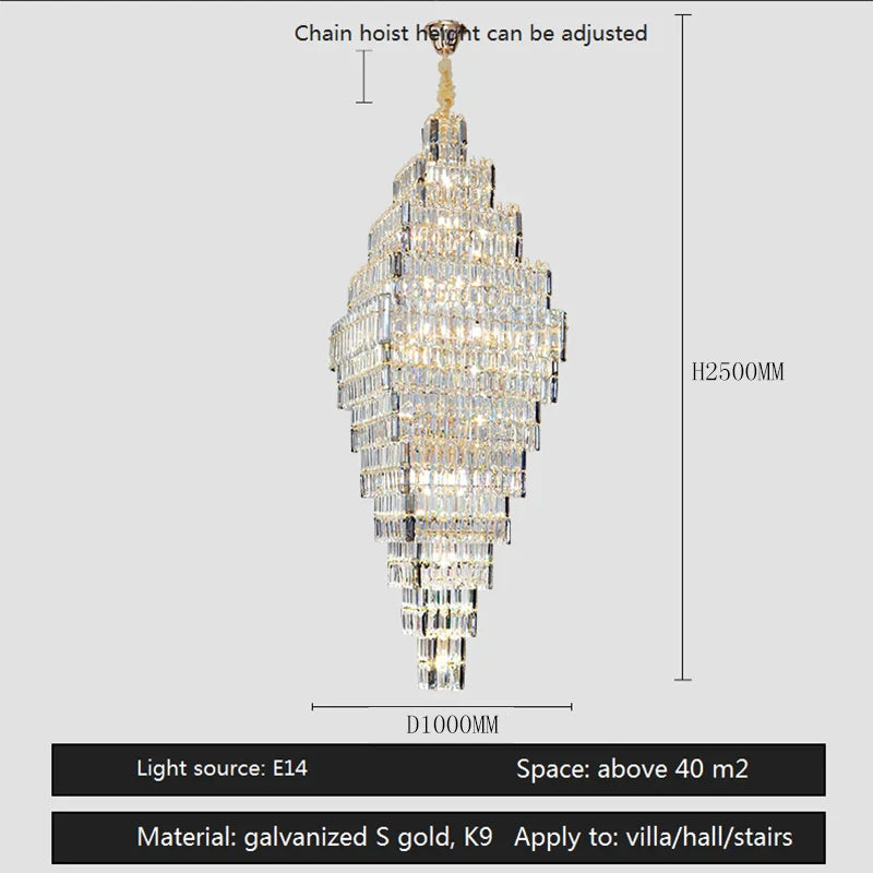 AFRALIA Crystal Large Chandelier for Villa Duplex Loft Stairs Living Room Hall.