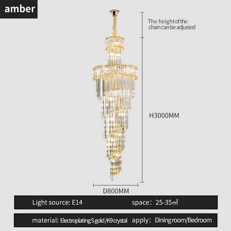 Crystal Spiral Chandelier Duplex for Modern Spaces