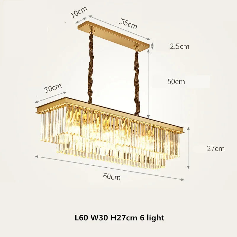Gold Black Metal Crystal Pendant Lights Chain Hanging LED Suspension Lamp Fixtures