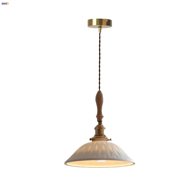 Nordic Ash Wood LED Pendant Lamp Copper Indoor Lighting
