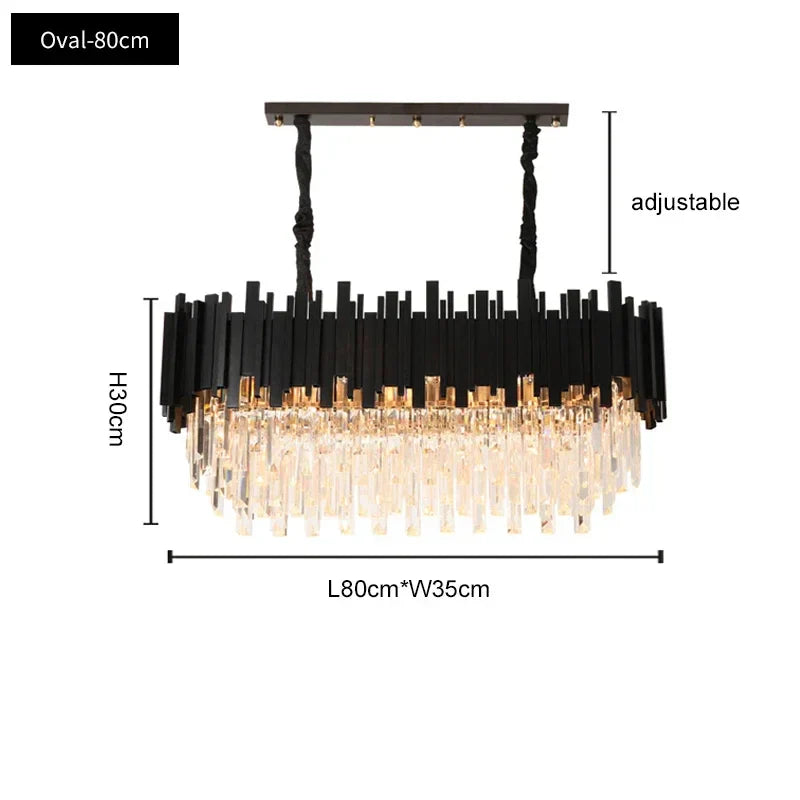 Oval LED Crystal Chandelier: Modern Black Pendant Light for Living Room, Bedroom, Dining Room