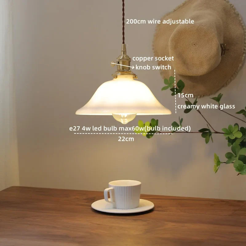 Amber Glass LED Pendant Light - Nordic Modern Copper Suspension Luminaire for Home