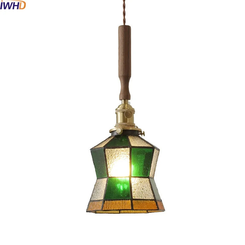 Nordic LED Pendant Lamp Walnut Copper Glass Hanging Lights Fixtures