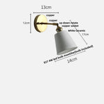 White Ceramic LED Wall Sconce with Pull Chain Switch & Rotate Copper Finish
