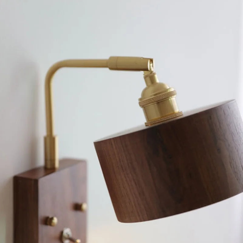 Walnut Wood LED Wall Sconce, Copper Toggle Switch, Vintage Loft Style