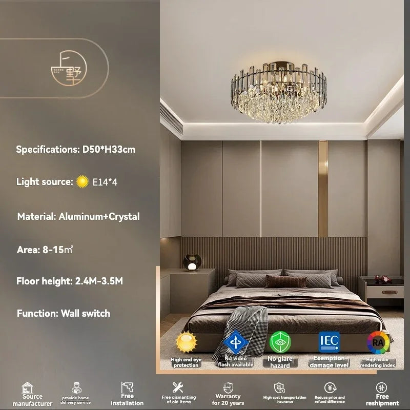 Gold Crystal Ceiling Chandelier: Luxury Modern LED Pendant for Home Décor