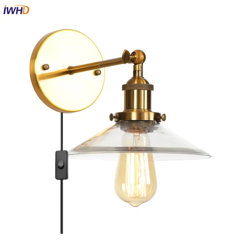 Vintage Industrial LED Wall Lamp with Clear Glass Shade