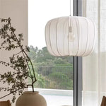 Plumeria Lantern Pendant Light: Minimalist French Country Fabric Lamp for Dining Staircase & Kitchen Island.