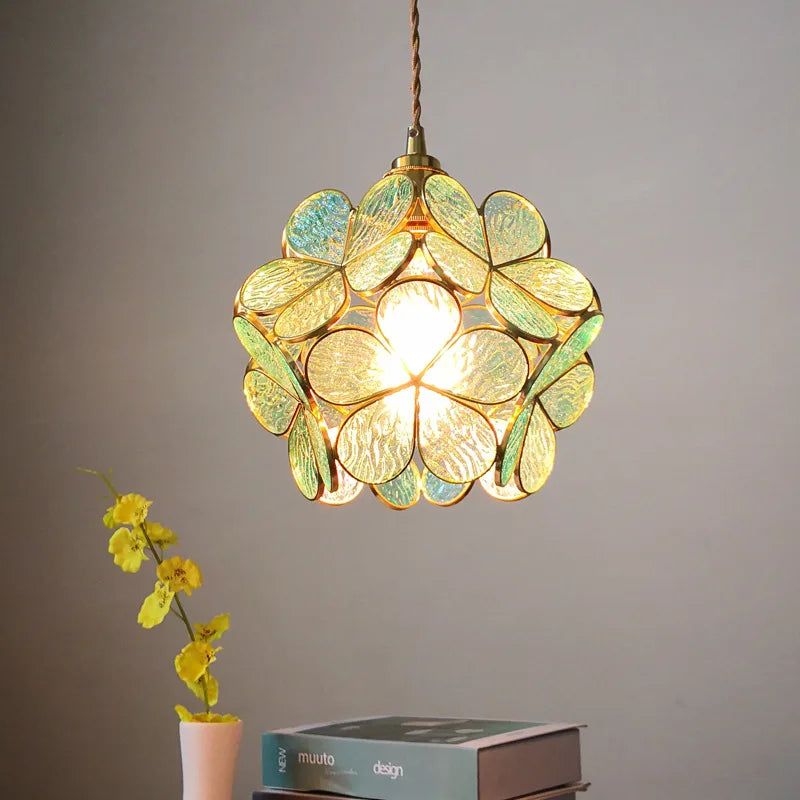Glass Flower LED Pendant Light Fixture for Modern Luxury Home Decor