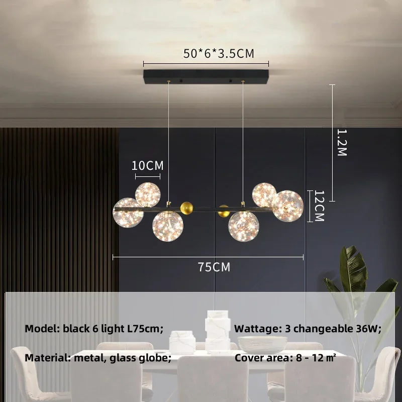 Modern Dimmable Metal Pendant Lights with Glass Globe for Dining Room & Bar