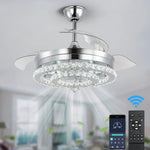 Modern Crystal Chandelier Fan with Retractable Blades and Dimmable LED Light