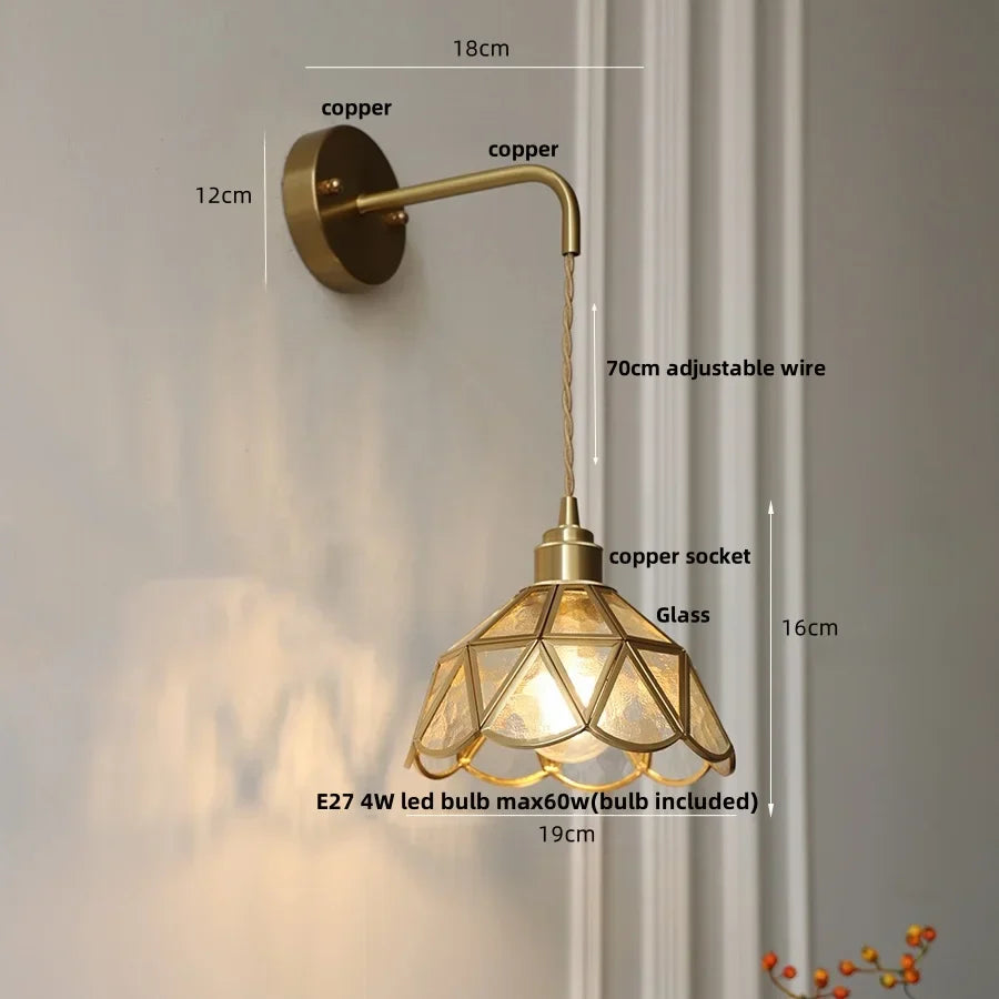 Afralia™ Amber Glass LED Wall Light for Bedroom & Staircase - Modern Nordic Plug-In Fixture