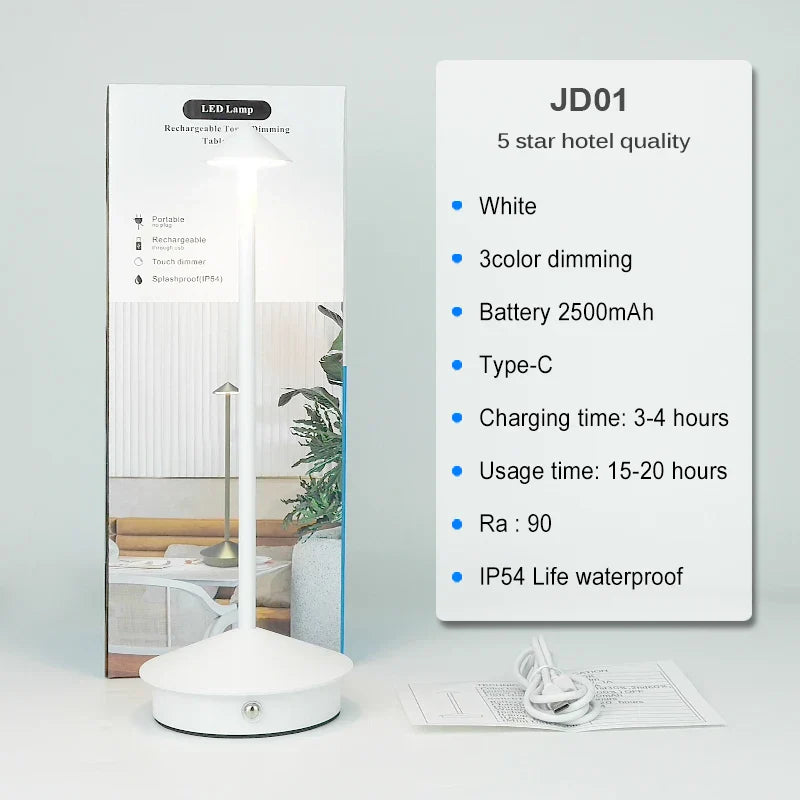 Pina Pro Rechargeable LED Touch Table Lamp for Dining, Hotel, Bar & Coffee