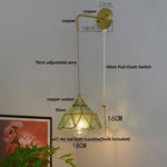 Glass Brass LED Wall Sconce Pull Chain Switch Vintage Vanity Light