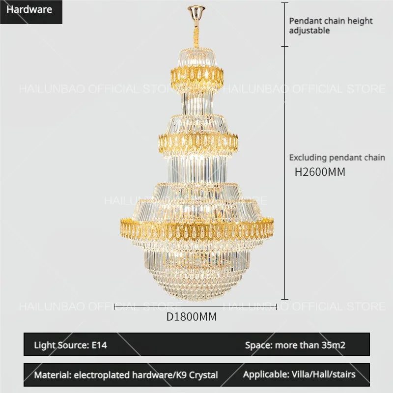 Crystal Chandelier: Villa High Living Room Luxury Lighting