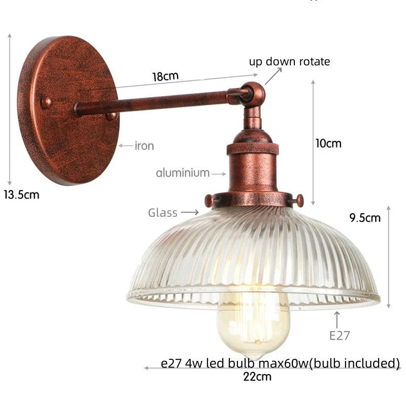 Silver Rural LED Wall Sconce Clear Glass Industrial Art Loft Stair Light