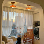 Green Glass LED Ceiling Lamp Nordic Wood Copper Ceiling Lights