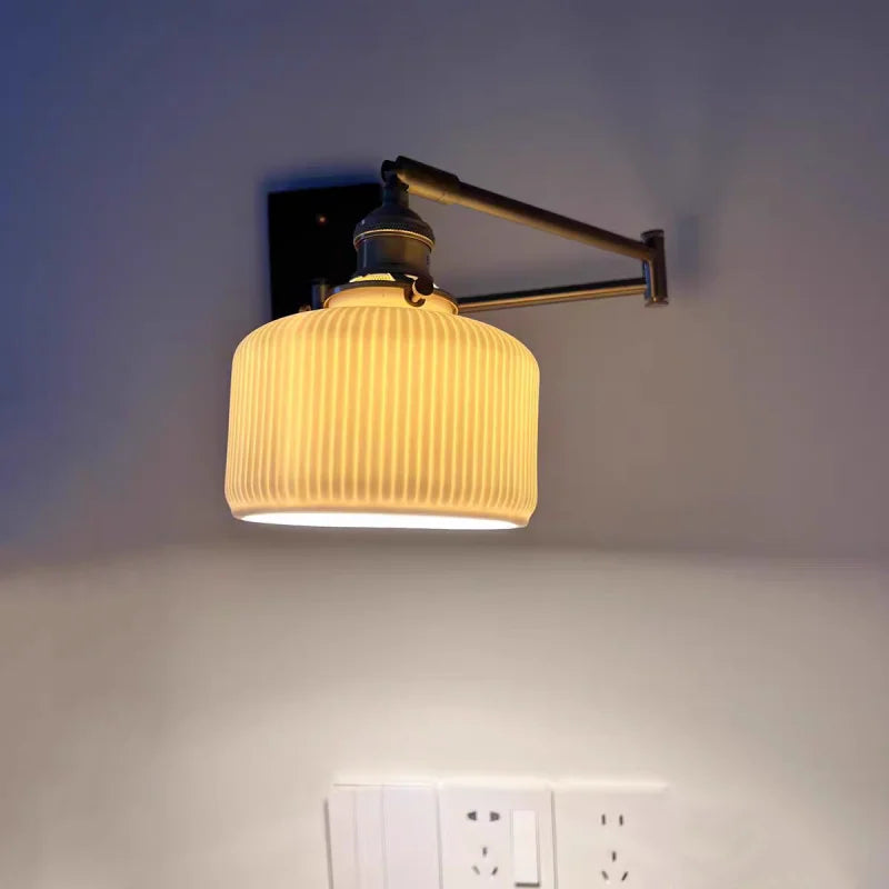 Wood Swing Arm LED Wall Light - Rotatable Bedroom Balcony Bedside Lamp